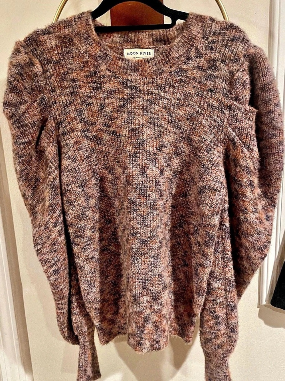 Moon River Women'Small Fuzzy Crewneck Sweater Brown Size Small